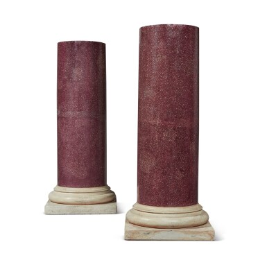 View full screen - View 1 of Lot 41. A PAIR OF SCAGLIOLA FAUX PORPHYRY COLUMN PEDESTALS.