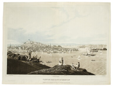 View full screen - View 1 of Lot 117. HAVELL, ROBERT | View of the City of Boston from Dorchester Heights. New York: Published by W A Coleman ... for Robt. Havell, sing sing N. York, 1841.