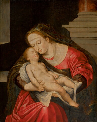 View full screen - View 1 of Lot 33. FOLLOWER OF CORNELIS VAN CLEVE | THE VIRGIN HOLDING THE SLEEPING CHRIST CHILD.