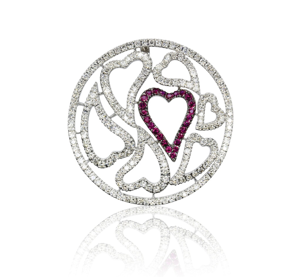 View full screen - View 1 of Lot 59. Ruby and diamond pendant, 'Hearts', Michele della Valle.