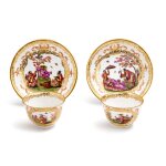 A Pair of Meissen Chinoiserie Teabowls and Saucers, Circa 1725