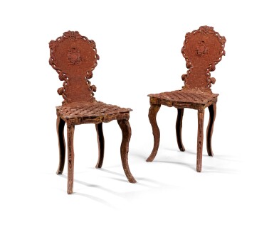 View full screen - View 1 of Lot 49. A PAIR OF CAST IRON CHAIRS, LATE 19TH/EARLY 20TH CENTURY.