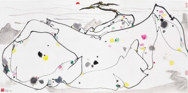 View full screen - View 1 of Lot 1084. Wu Guanzhong 吳冠中 | Sunrise over the Huang Mountain 黃山日出.