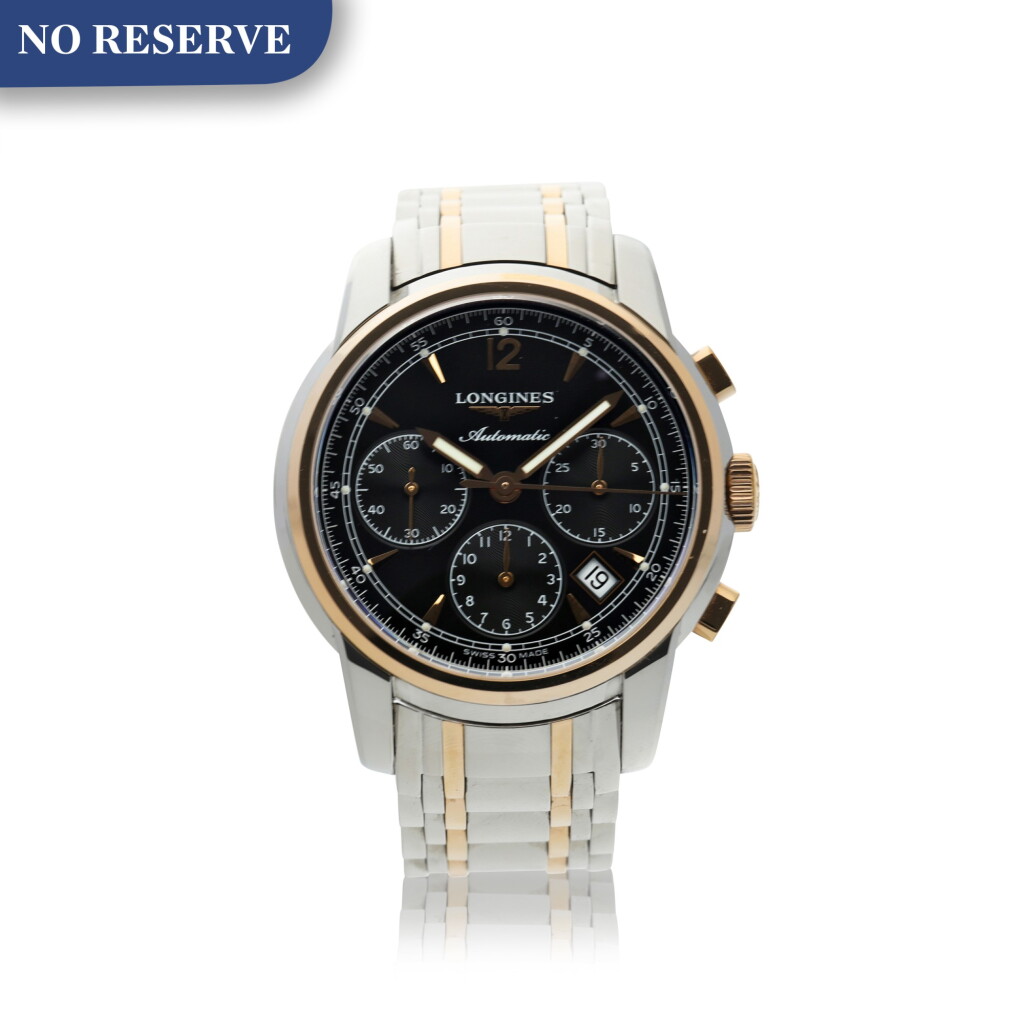 View full screen - View 1 of Lot 129. LONGINES | REFERENCE L27525 SAINT IMIER A STAINLESS STEEL AND YELLOW GOLD AUTOMATIC CHRONOGRAPH WRISTWATCH WITH DATE AND BRACELET, CIRCA 2015.