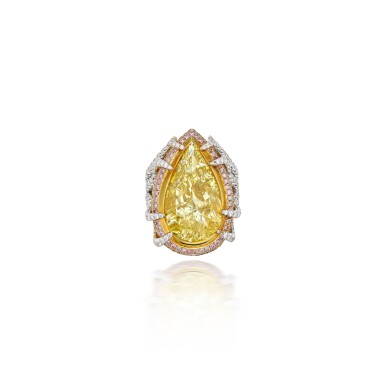 View full screen - View 1 of Lot 25. Fancy Yellow Diamond, Colored Diamond and Diamond Ring.