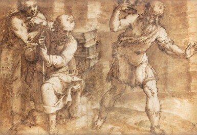 View full screen - View 1 of Lot 152. Three figures in a rustic interior.