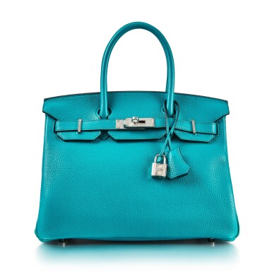 View full screen - View 1 of Lot 8332. Bleu Paon Togo Birkin 30 Palladium Hardware, 2016 | 愛馬仕孔雀藍 Togo 小牛皮30公分柏金包,配鍍鈀金屬件,2016年.