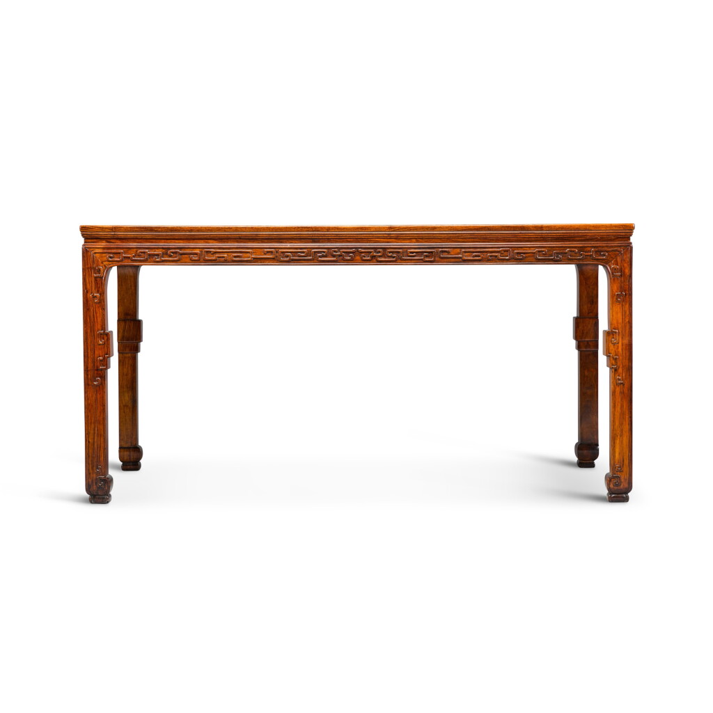 View full screen - View 1 of Lot 3687. A very rare huanghuali painting table, Qing dynasty, Kangxi period | 清康熙 黃花梨束腰拐子龍紋畫桌.