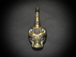 An embellished gold- and silver-inlaid bronze 'tiger' garment hook, Eastern Zhou dynasty | 東周 銅嵌寶錯金銀獸首帶鉤