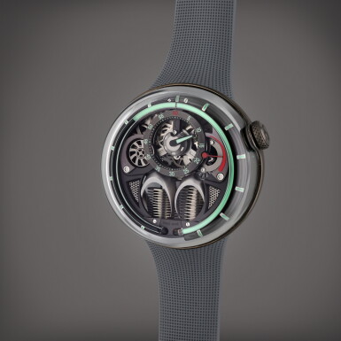 View full screen - View 1 of Lot 419. Reference H1.0 1011 | A stainless steel skeletonized wristwatch with power reserve indication, Circa 2015.