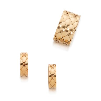 View full screen - View 1 of Lot 152. Gold 'Matelassé' Ring and Pair of Earrings.