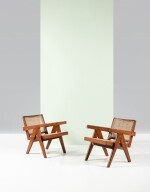 Paire de fauteuils Cane and teak wood Easy armchair