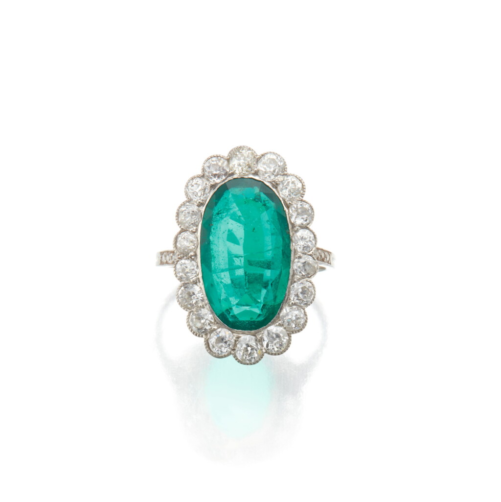View full screen - View 1 of Lot 185. Emerald and Diamond Ring.