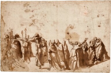 View full screen - View 1 of Lot 131. Recto: A Funeral Procession Verso: Various studies for an Annunciation.
