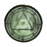 RARE MASONIC ROUND STAINED GLASS WINDOW, 19TH CENTURY