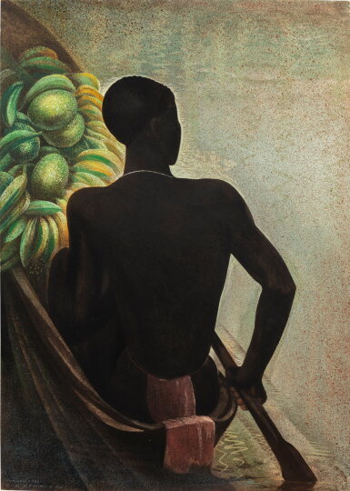 View full screen - View 1 of Lot 49. Man in a canoe.