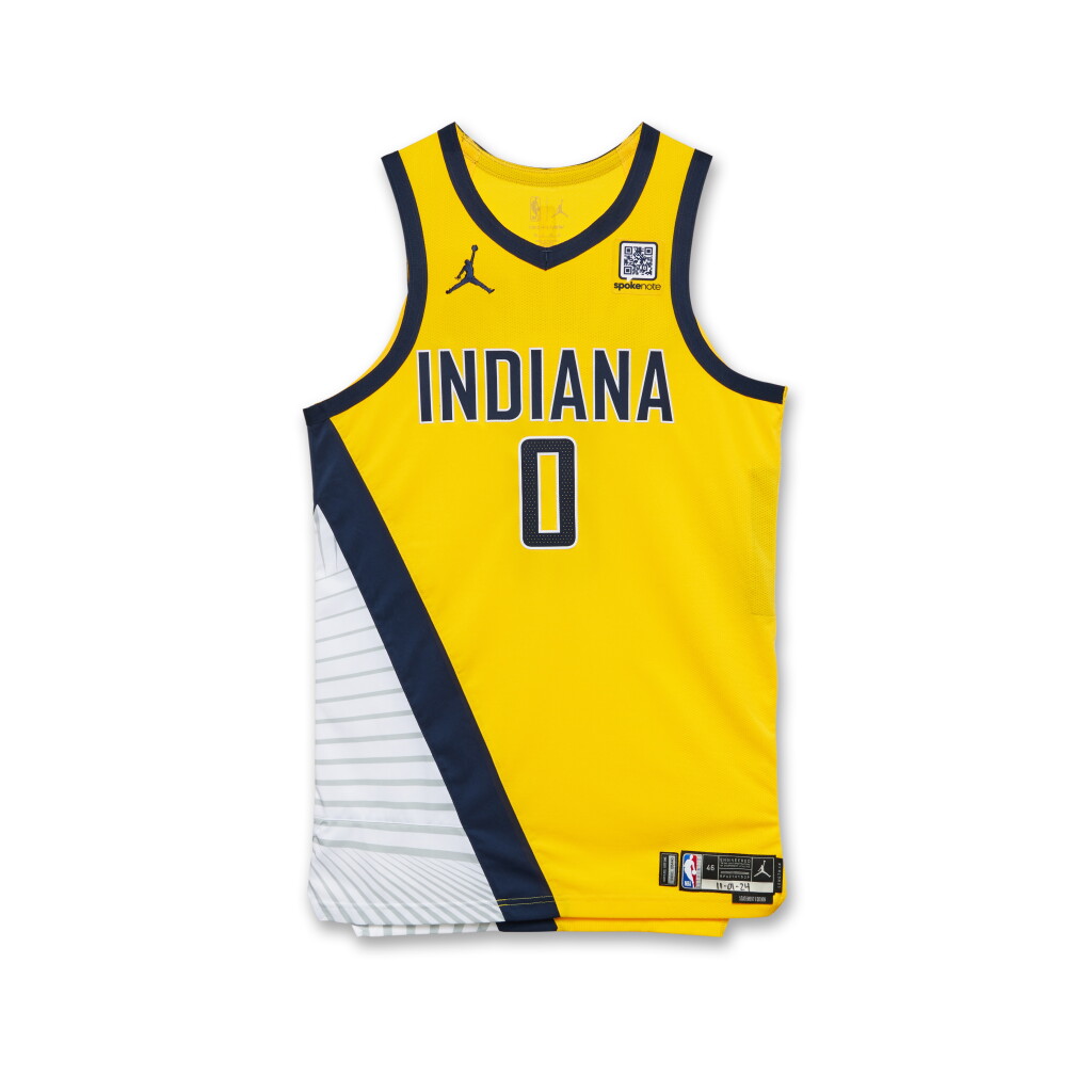 View full screen - View 1 of Lot 3. Tyrese Haliburton Indiana Pacers 2024-2025 Game Worn Statement Edition Jersey | Double-Double.