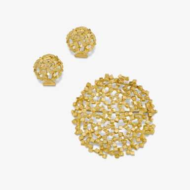 View full screen - View 1 of Lot 197. Brooch and Earrings, 'Cube'.