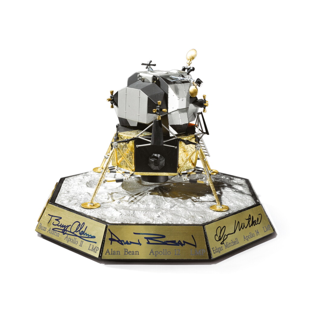 View full screen - View 1 of Lot 23. APOLLO LUNAR MODULE MODEL, PRODUCED BY THE FRANKLIN MINT, SIGNED BY SIX MOON WALKERS.