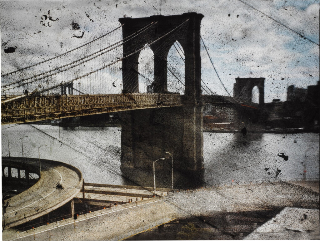 View full screen - View 1 of Lot 20. 'Tent-Camera Image on Ground - Rooftop View of the Brooklyn Bridge'.