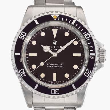 View full screen - View of Reference 5513 Submariner 'Meters First' | A stainless steel automatic wristwatch with bracelet, Circa 1967.