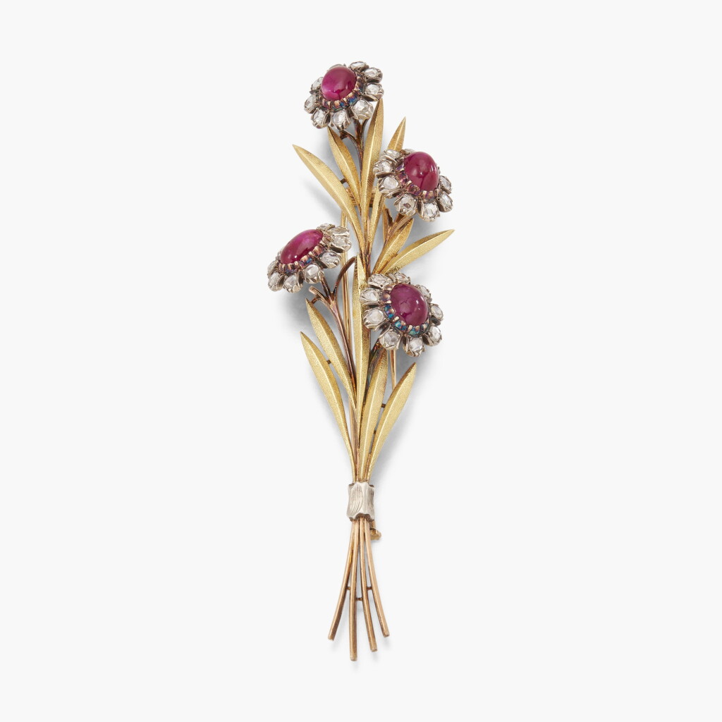 View full screen - View 1 of Lot 930. Gold, Ruby and Diamond Brooch.