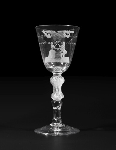 View full screen - View 1 of Lot 5. A fine Dutch betrothal goblet engraved by Jacob Sang, dated 1760 | Coupe de fiançailles en verre gravé, par Jacob Sang, daté 1760.