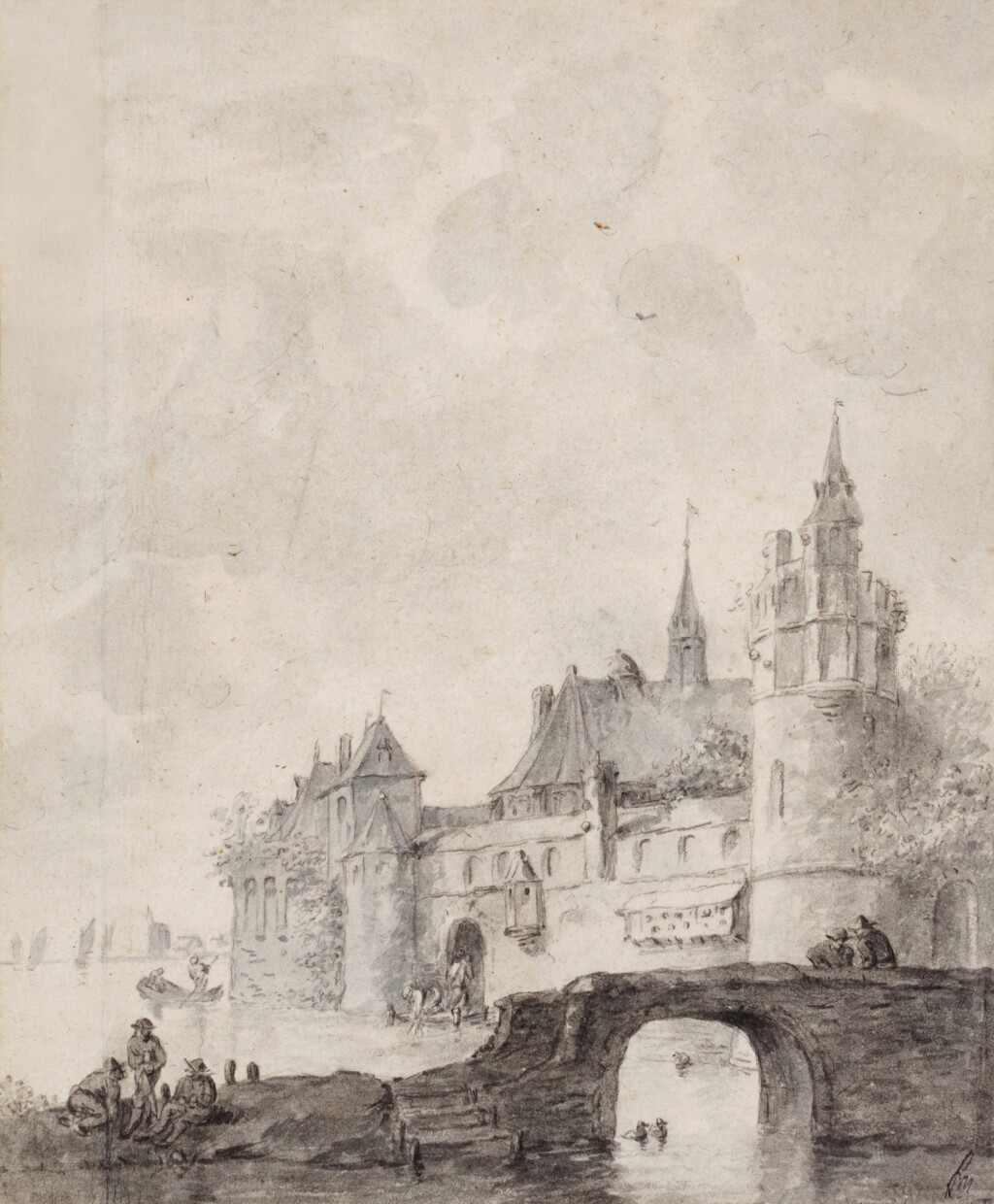 View full screen - View 1 of Lot 55. A castle by a bridge.
