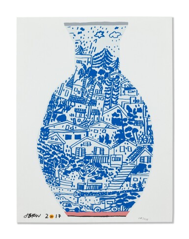 View full screen - View 1 of Lot 15. JONAS WOOD 喬納斯・伍德 | BLUE FRIMKESS LANDSCAPE POT 藍色弗里克斯風景壺.