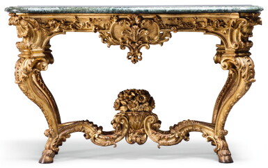 View full screen - View 1 of Lot 125. A NORTH ITALIAN CARVED GILTWOOD SIDE TABLE, PIEMONTE SECOND QUARTER 18TH CENTURY, FROM THE CIRCLE OF FILIPPO JUVARRA.