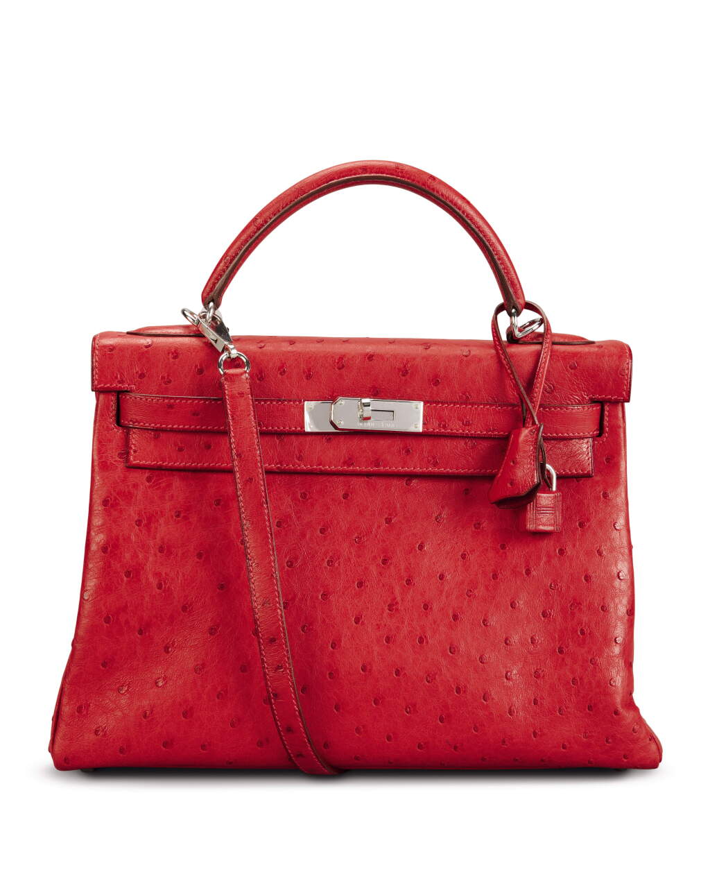 View full screen - View 1 of Lot 58. Rouge Vif Kelly 32cm in Ostrich Leather with Palladium Hardware, 2006.