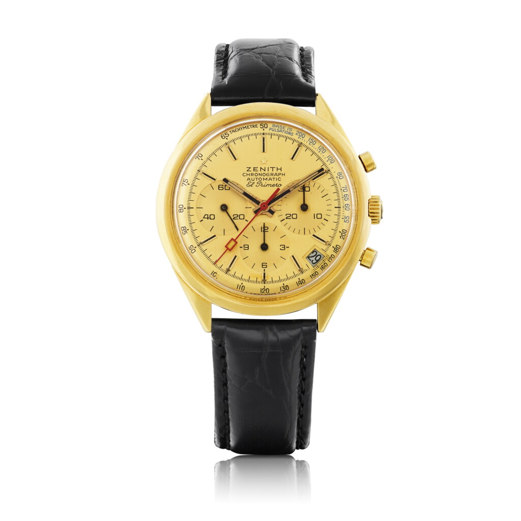 View full screen - View 1 of Lot 564. ZENITH | EL PRIMERO, REF G583 YELLOW GOLD CHRONOGRAPH WRISTWATCH WITH DATE CIRCA 1969.