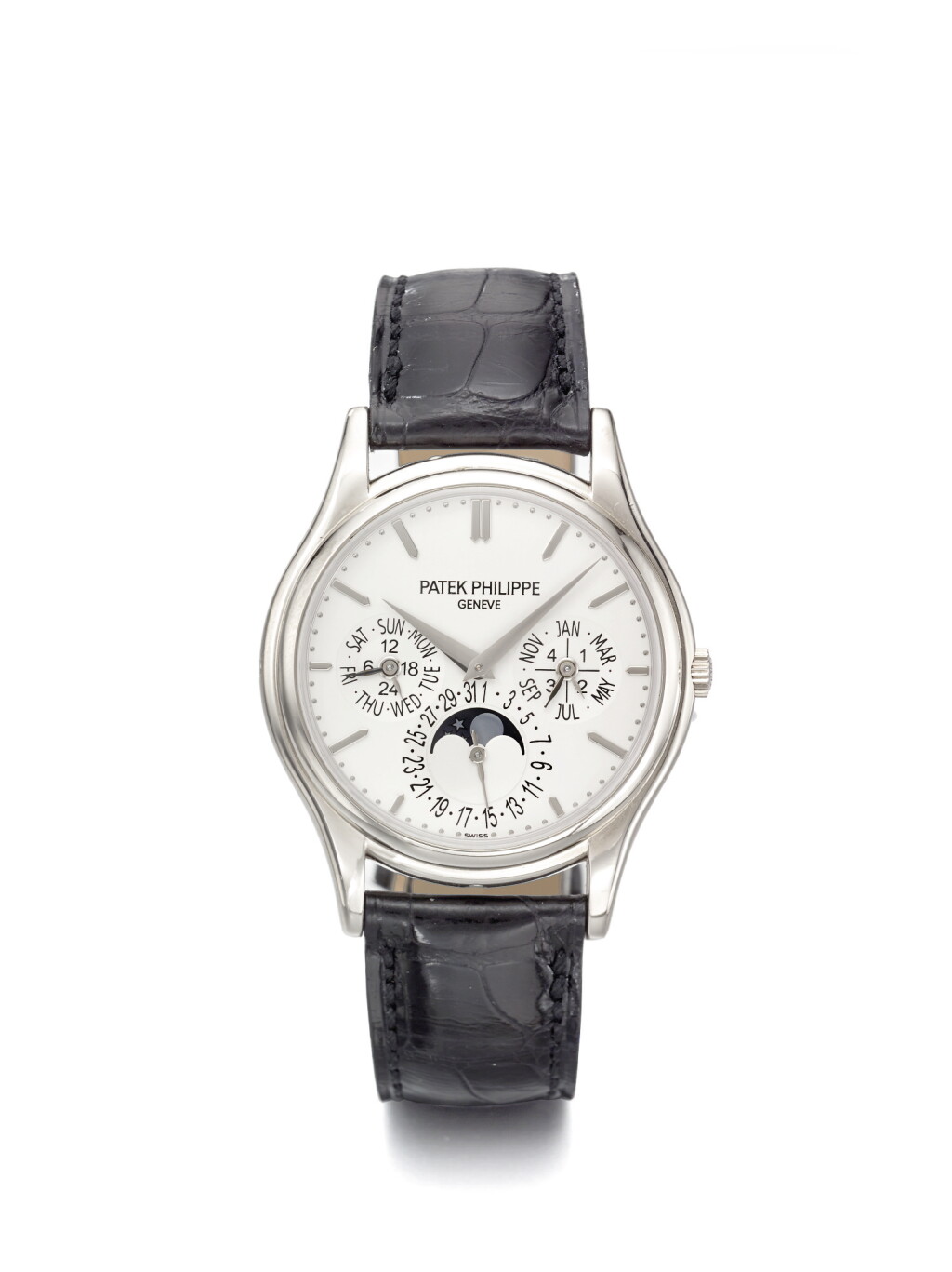 View full screen - View 1 of Lot 12. PATEK PHILIPPE | REF 5140G, A WHITE GOLD PERPETUAL CALENDAR WRISTWATCH WITH MOON PHASES LEAP YEAR AND DAY/NIGHT INDICATION MADE IN 2007.