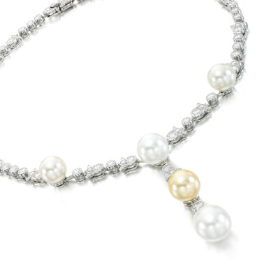 View full screen - View 1 of Lot 85. Cultured pearl and diamond necklace, 'Melodie'.