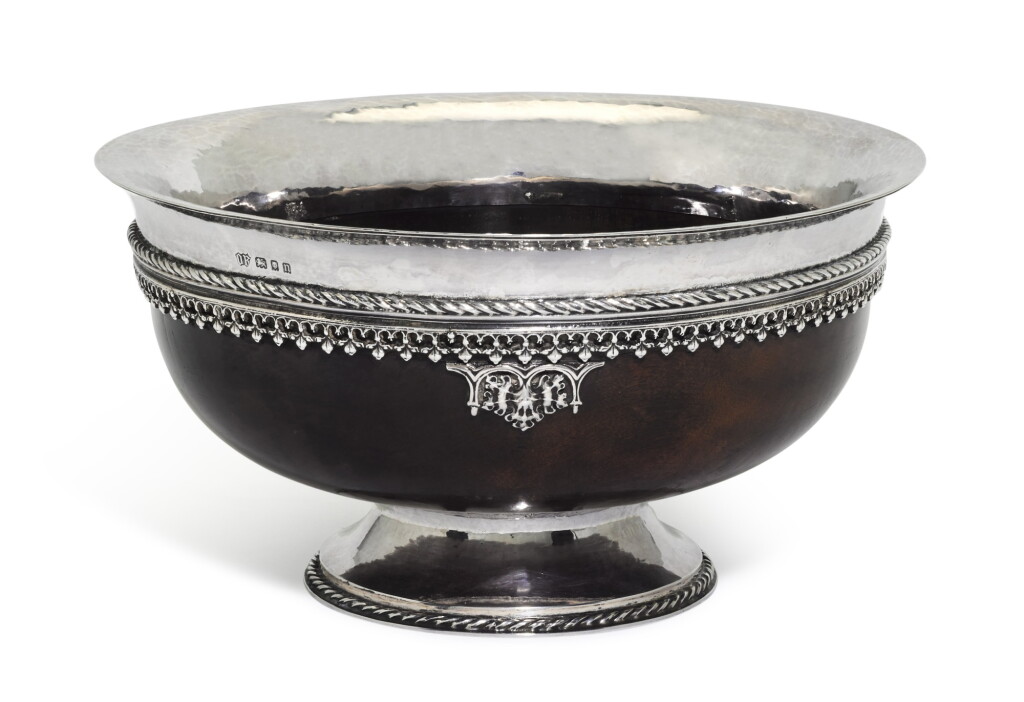 View full screen - View 1 of Lot 117. A George V silver-mounted and enamel mazer bowl, Omar Ramsden, London, 1928.