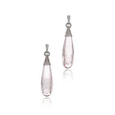 View full screen - View 1 of Lot 831. Pair of morganite and diamond earrings.