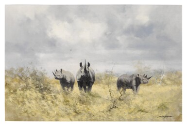 View full screen - View 1 of Lot 58. DAVID SHEPHERD | CHARGING RHINOS.