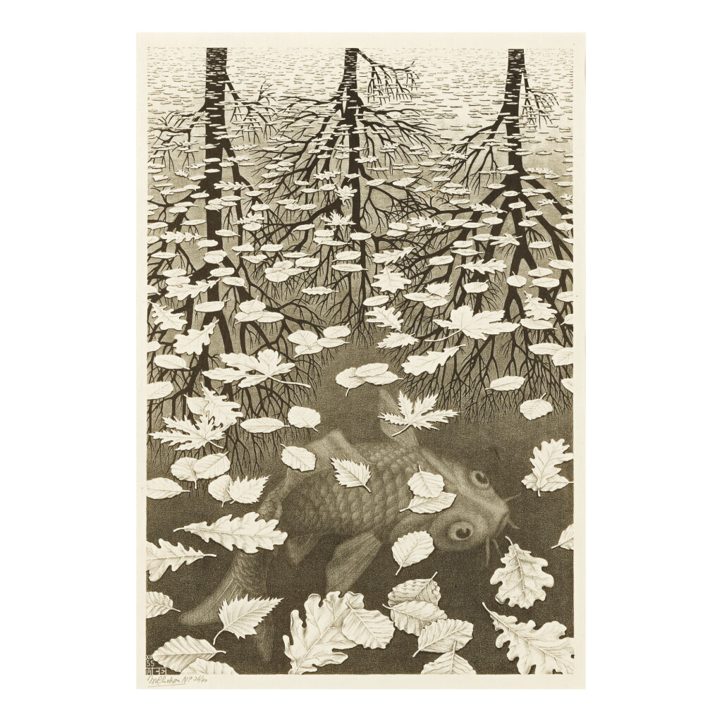View full screen - View 1 of Lot 106. M. C. ESCHER | THREE WORLDS (B./K./L./W. 405).