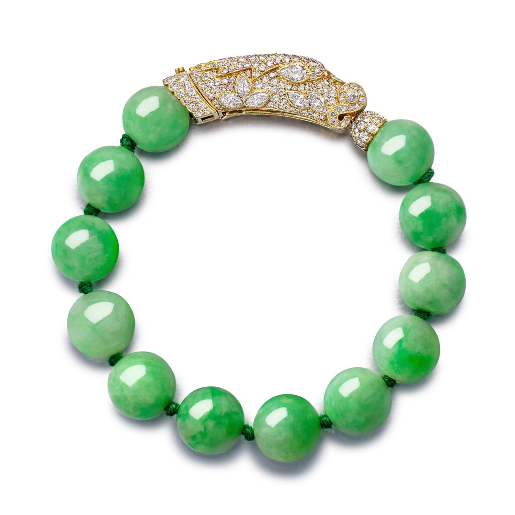 View full screen - View 1 of Lot 1721. ‘Chimera’ Jadeite Bead and Diamond Bracelet | 卡地亞 | ‘Chimera’ 天然翡翠珠 配 鑽石 手鍊.