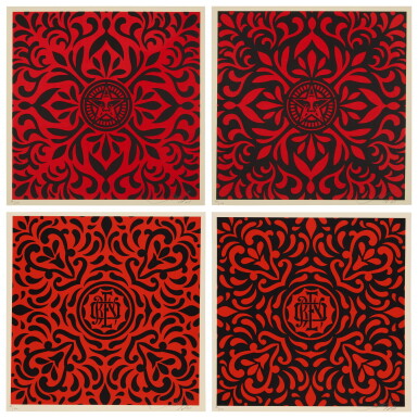View full screen - View 1 of Lot 105. JAPANESE FABRIC PATTERN SET RED/BLK.
