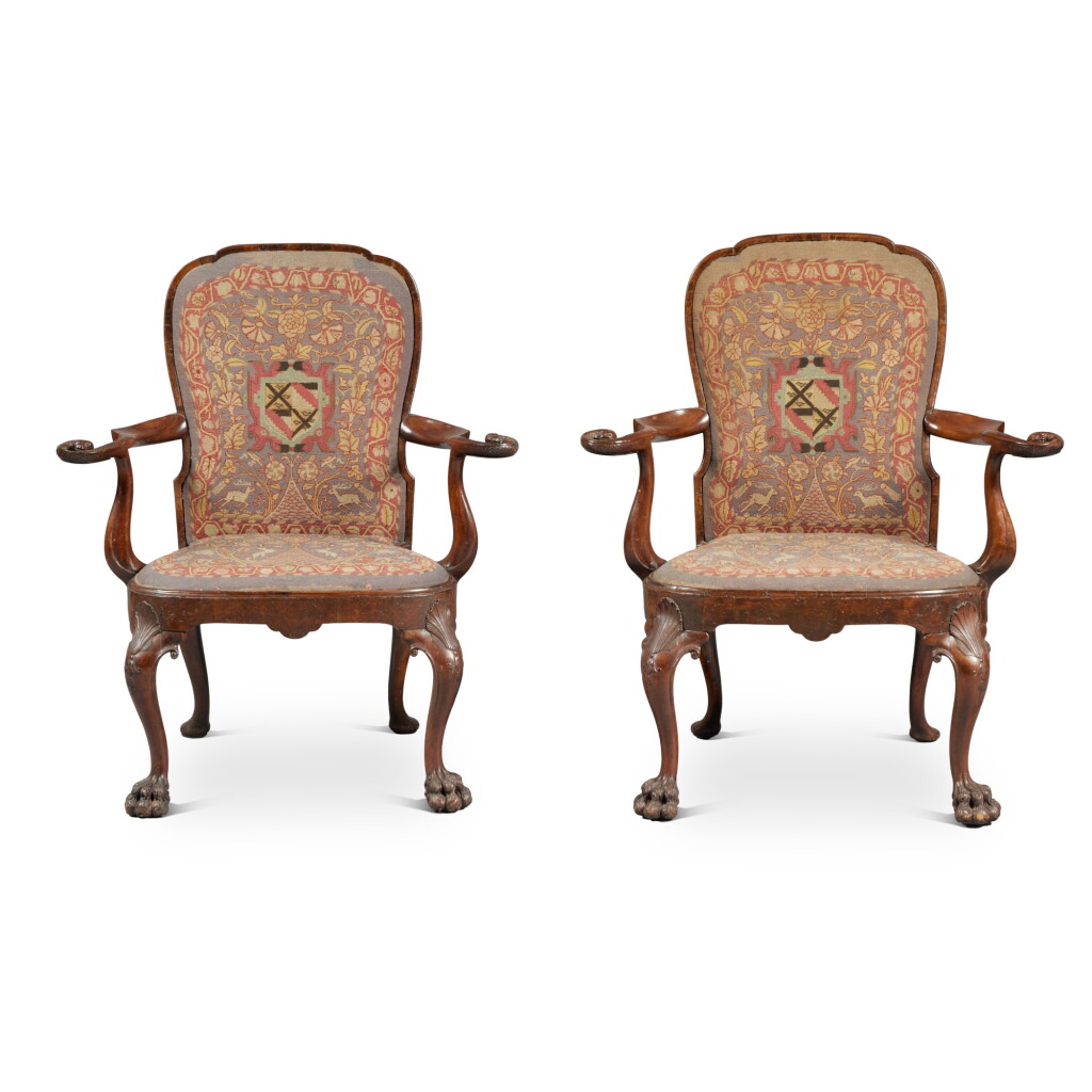 View full screen - View 1 of Lot 51. A Pair of George II Walnut Open Armchairs, circa 1730.