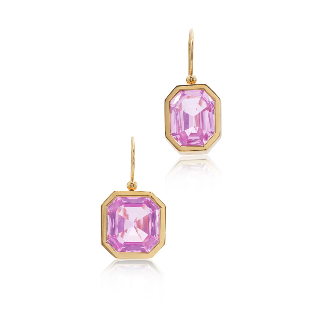 View full screen - View 1 of Lot 1209. Pair of imperial topaz earrings.