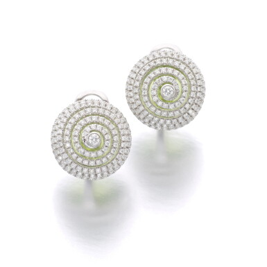 View full screen - View 1 of Lot 139. JAMES GANH | PAIR OF PERIDOT AND DIAMOND EAR CLIPS .