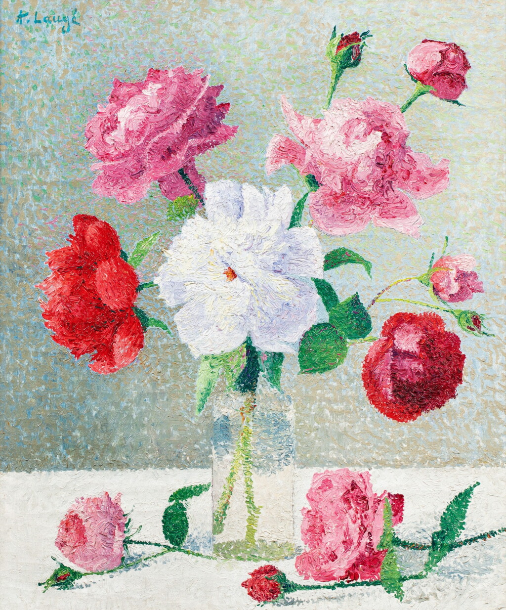 View full screen - View 1 of Lot 38. ACHILLE LAUGÉ | VASE DE ROSES ET DE PIVOINES.