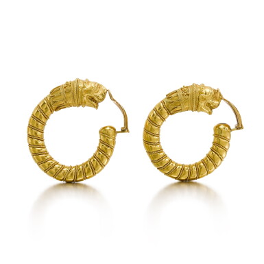 View full screen - View 1 of Lot 184. Pair of Etruscan Revival Ear Clips.