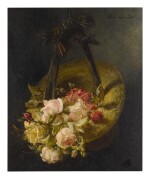 MARIA VAN DER VOORT IN DE BETOUW-NOURNEY | STILL LIFE OF FLOWERS IN A BONNET