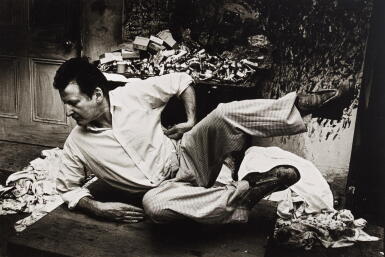 View full screen - View 1 of Lot 94. BRUCE BERNARD | LUCIAN FREUD POSING AS A SCULPTURE BY HENRY MOORE, 1983.
