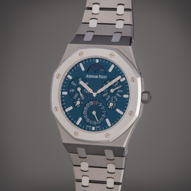 View full screen - View 1 of Lot 178. Reference 26586IP.OO.1240IP.01 Royal Oak Ultra-Thin | A titanium and platinum automatic perpetual calendar wristwatch with moon phases, Circa 2020.