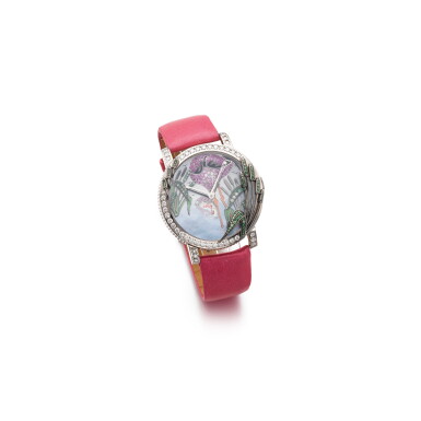 View full screen - View 1 of Lot 838. Lady's gem set and diamond wristwatch, 'Crazy Jungle Flamingo'.