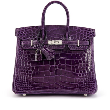 View full screen - View 1 of Lot 3112. Amethyst Shiny Mississippiensis Alligator Birkin 25 Palladium Hardware, 2013.
